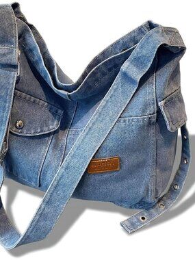 Denim Hobo Bag for Women Jean Crossbody Purse Blue Casual Tote